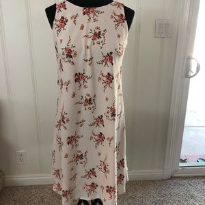 Peach floral sleeveless dress with low back
